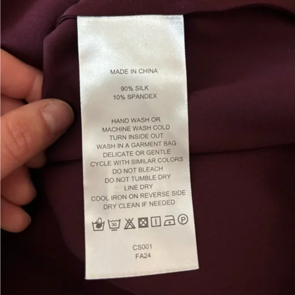Quince Washable Stretch Silk Tie Neck Blouse in Wine Tasting size S - Picture 7 of 8